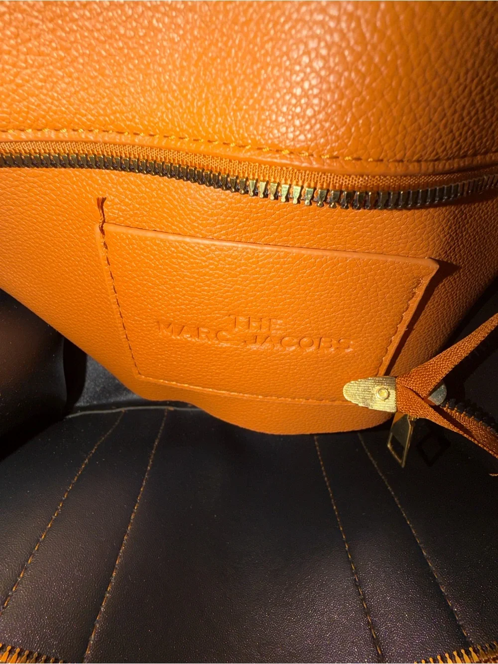 Marc Jacobs Small Brown Leather The Tote Bag with White Logo